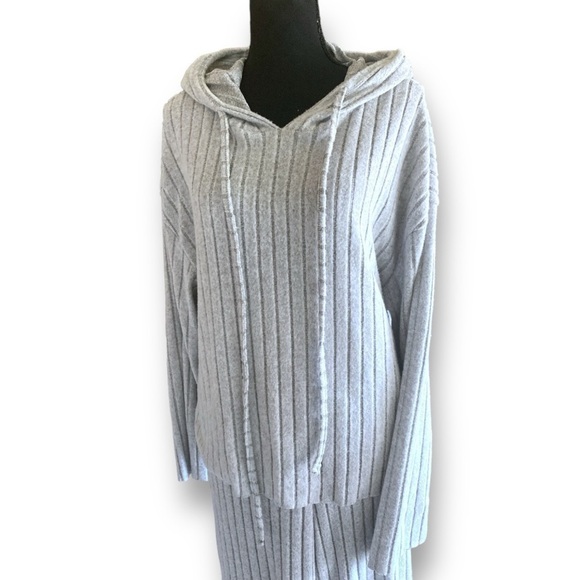 Vintage Wide Leg 2pc Ribbed Casual Lounging Tracksuit Grey XL - Picture 11 of 16